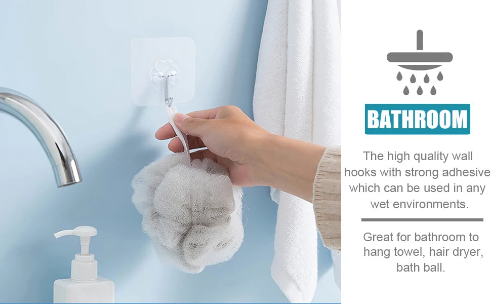 Wall Hooks, Sticky Hooks for Kitchen Bathroom Shower Door Outdoor Wall Hanging Door Self-adhesive